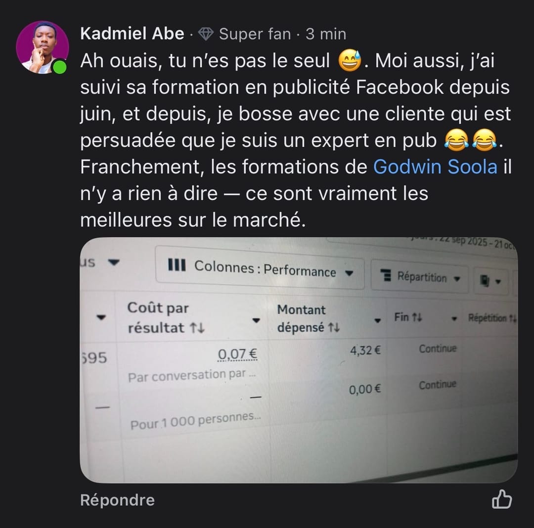 Témoignage — publicité Facebook à 0,07 € par conversation